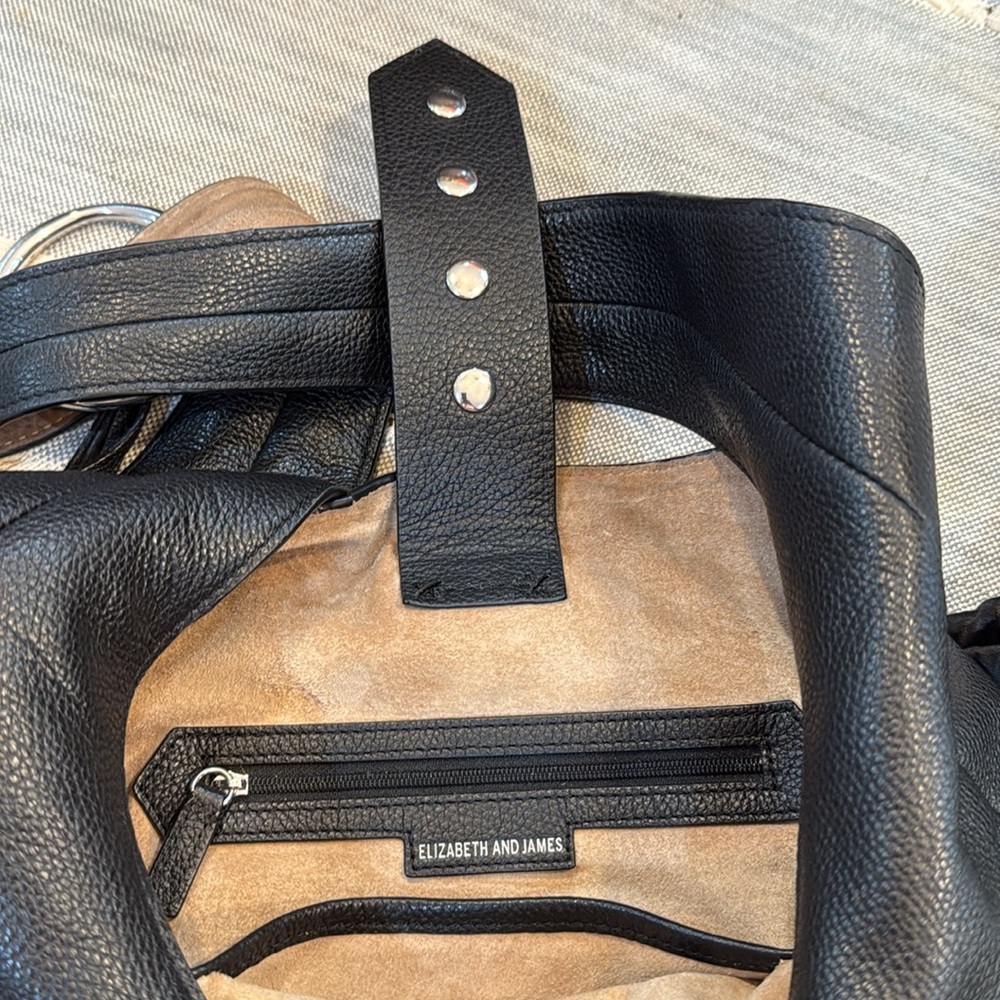 Used Elizabeth & James Bag, black leather tan suede. Pen marks , needs cleaned - Picture 7 of 10
